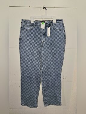 Brand new Women's Rue21 blue checkered jeans dad jeans fit size 11 Streetwear